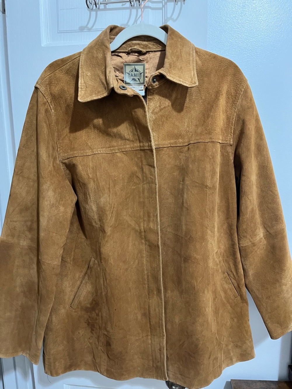 Ami Suede Leather Jacket in Cognac Brown